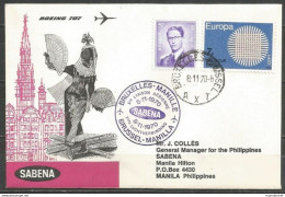 Belgique - Poste Aérienne - Sabena - 1ère Liaison Bruxelles-Manille (Philippines) 8/11/1970 - Brieven En Documenten