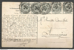 Belgique - N°81 (bande De 5) Obl. VILLERS-SUR-LESSE-JAMBLINNE Sur CP WEPION Du 8/3/1909 - 1893-1907 Armoiries
