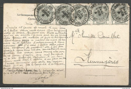 Belgique - N°81 (bande De 5) Obl. VILLERS-SUR-LESSE-JAMBLINNE Sur CP WEPION Du 8/3/1909 - 1893-1907 Wappen