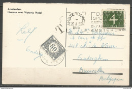 Belgique - Taxe TX42 Oblitéré AUDERGHEM Du 25/7/1955 Sur CP Vue Amsterdam Damrak Met Victoria Hotel - Covers & Documents