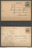 Belgique - Occupation Allemande - 4 Cartes Postales Type 1 (OC2) Et 10 (OC13) De CHARLEROI + Cachets Contrôle - Deutsche Besatzung