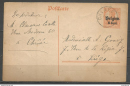 Belgique - Occupation Allemande - Carte Postale Type 10 (OC13) De CHENEE à Liège Sans Cachet De Contrôle Militaire - Deutsche Besatzung