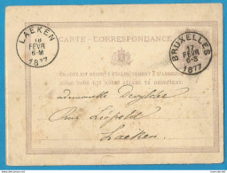 Belgique - Cartes Postales - Carte Correspondance Type 3 De Bruxelles Du 17/2/1877 Vers Laeken - Cartes Postales 1871-1909