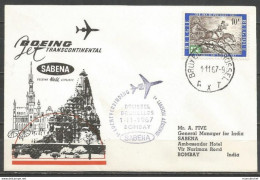 Belgique - Poste Aérienne - Sabena - 1ère Liaison Bruxelles-Bombay (Inde) 1/11/1967 - Brieven En Documenten