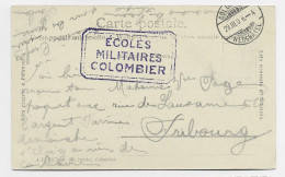 HELVETIA SUISSE CARTE COLOMBIER + RECTANGLE ECOLES MILITAIRES COLOMBIER - Postmarks