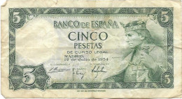 Billet De  CINCO PESETAS - 1954 - 5 Peseten