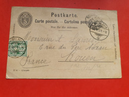 Suisse - Entier Postal + Complément De Interlaken Pour Rouen En 1901 - Réf 1668 - Ganzsachen