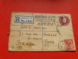 GB - Entier Postal En Recommandé De Londres Pour Paris En 1926, ( Compléments Incomplet ) - Réf 1677 - Interi Postali
