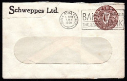 Stamped To Order: Schweppes Ltd, 1949 2½d Brown Envelope With Rounded Window With Cellophane, Used - Postwaardestukken