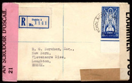 1937 10/- Bottom Marg. Used On Reg. Cover College Green To Essex With Irish & British Censor Labels, Blue CONDEMNED - Storia Postale