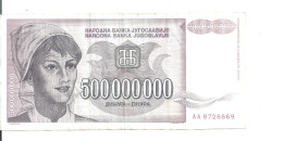YOUGOSLAVIE 500 MILLION 1993 VF P 125 - Yougoslavie