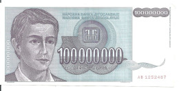 YOUGOSLAVIE 100 MILLION DINARA 1993 VF P 124 - Yougoslavie