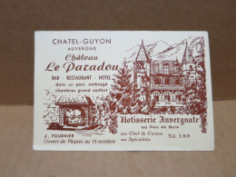 CHATEL GUYON (63) Carte Publicitaire Chateau Le Paradou Bar Restaurant Hotel - Châtel-Guyon