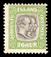 Iceland 1907 20a Yellow-green And Sepia Official Lightly Mounted Mint. - Ongebruikt