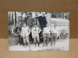 Carte Photo Groupe De Soldats Et Attelage De Chevaux Gros Plan - Guerre 1914-18