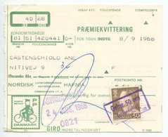 Denmark 1968 Præmiekvittering / Prize Receipt Copenhagen, Scott 438 - 50ø King Frederik IX - Cartas & Documentos