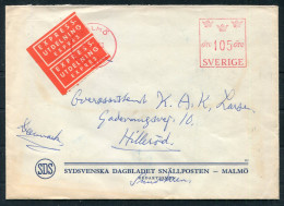 1963 Sweden 105ore Rate Malmo SDS Franking Machine Express Cover, Sydsvenska Dagbladet Snallposten - Denmark - Cartas & Documentos