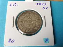 België Leopold I 2 Frank 1843 Gelauwerd Zilver. (Morin 20a/) - 2 Frank