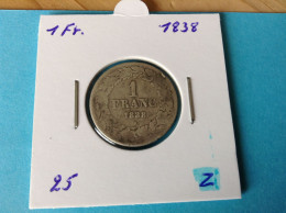 België Leopold I 1 Frank 1838 Gelauwerd Zilver. (Morin 25) - 1 Franc