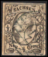 Saxony 1855-63 ½g Black On Grey 4 Margins Fine Used. - Sachsen