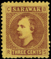 Sarawak 1875 2c Brown On Yellow No Stop After Cents Unused No Gum. - Sarawak (...-1963)