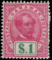 Sarawak 1899-1908 $1 Rose-carmine & Green Fine Mint Lightly Hinged. - Sarawak (...-1963)