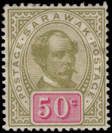 Sarawak 1899-1908 50c Sage-green And Carmine Heavy Hinge. - Sarawak (...-1963)