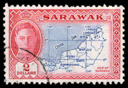 Sarawak 1950 $2 Blue And Carmine Fine Used. - Sarawak (...-1963)