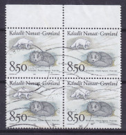 Greenland 1993 Mi. 240, 8.50 (Kr) Polar Fox Fuchs 4-Block W. Top Margin Rand (Cz. Slania) - Blocks & Sheetlets