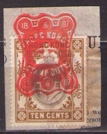 HONG KONG Revenue : Stamp Duty 10c (1907) - Stempelmarke Als Postmarke Verwendet