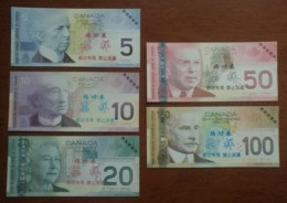 China BOC Bank Training/test Banknote,Canada Dollars C Series（Deep Color）5 Different Note Specimen Overprint - Kanada