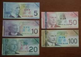 China BOC Bank Training/test Banknote,Canada Dollars C Series（Deep Color）5 Different Note Specimen Overprint - Canada
