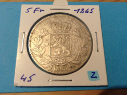 België Leopold I 5 Frank 1865 Zilver. (Morin 45) - 5 Francs