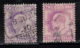 INDIA Scott # 63 Used X 2 - KEVII - Hinge Remnant - 2 Colour Shades - 1902-11 Roi Edouard VII