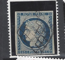 FRANCE 1850 TIMBRE 4a TYPE CERES BLEU FONCE TYPOGRAPHIE PAPIER TEINTE - 1849-1850 Ceres