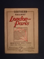Horaires LONDON - PARIS  En Mai 1930 - Europe