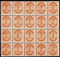 Denmark 1882-1902 24ø  In Superb Block Of 20 Unmounted Mint. - Nuevos