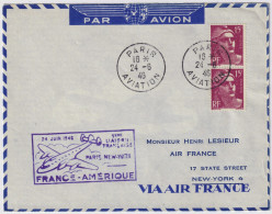 FRANCE - 1946 - Paire Yv.724 15fr Lilas-rose (typo) Gandon Sur Pli 1er Vol Paris-New York - TB - 1945-54 Marianne De Gandon