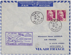 FRANCE - 1946 - Paire Yv.727 15fr Lilas-rose (gravé) Gandon Sur Pli 1er Vol Paris-New York - TB - 1945-54 Marianne (Gandon)