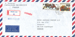 Czechoslovakia Registered Air Mail Cover Sent Express To Denmark 1990 WWF Stamp (from The Embassy Of Mexico Praga) - Luftpost