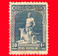TURCHIA - Usato - 1926 - Il Leggendario Fabbro E Il Suo Lupo Grigio (lettere Arabe) - Boz Kurd  - 10 - Used Stamps