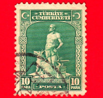 TURCHIA - Usato - 1930 - Il Leggendario Fabbro E Il Suo Lupo Grigio (lettere Arabe) - Boz  Kurd E Lupo - 10 - Verde - Used Stamps