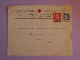 BV9 ALGERIE   LETTRE DEVANT CROIX ROUGE  1955 ALGER A  PARIS FRANCE ++AFF. INTERESSANT+ - Brieven En Documenten