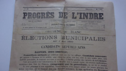COMMUNE DU BLANC INDRE PROGRES DE L INDRE 1ER MAI 1892 ELECTIONS MUNICIPALES PEYROT DESGACHONS - Historische Documenten