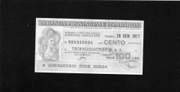 Miniassegno Banca Provinciale Lombarda - Bergamo 1977 - Ohne Zuordnung