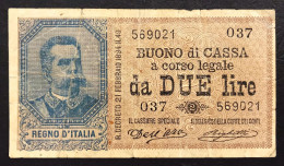 2 Lire Umberto I° 21 09 1894 R3 RRR Angolini Restaurati MB LOTTO 1031 - Italië – 2 Lire