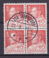 Greenland 1965 Mi. 65, 50 Øre König Frederik IX. Im Anorak (Cz. Slania) 4-Block Deluxe SDR. STRØMFJORD Cancel !! - Blocks & Sheetlets