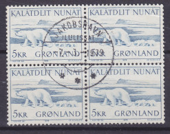 Greenland 1975 Mi. 96, 5.00 Kr Eisbär Polar Bear 4-Block Deluxe JAKOBSHAVN Ilulissat Cancel (Cz. Slania) - Blocks & Sheetlets