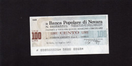 Miniassegno Banca Popollare Di Novara - Novara 1977 - Non Classés