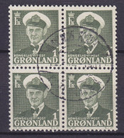 Greenland 1950 Mi. 28, 1 (Ø) König King Frederik IX. 4-Block - Blocks & Sheetlets